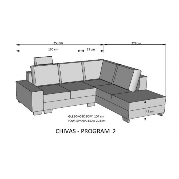 Narożnik Chivas Program 2 - wymiary