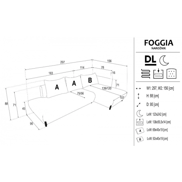 Narożnik Foggia - wymiary