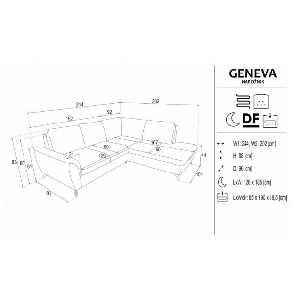 Narożnik Geneva - wymiary