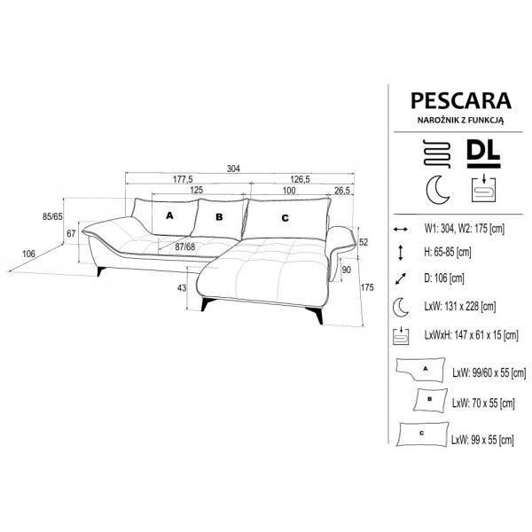 Narożnik Pescara - wymiary