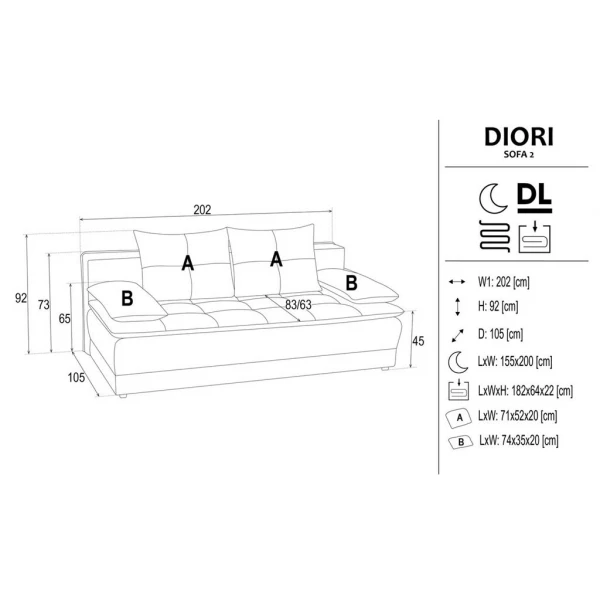 Sofa Dori - wymiary