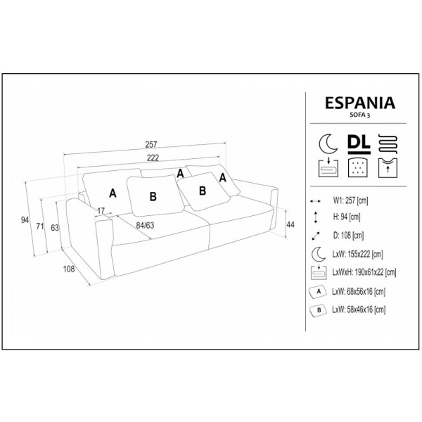 Sofa Espania - wymiary