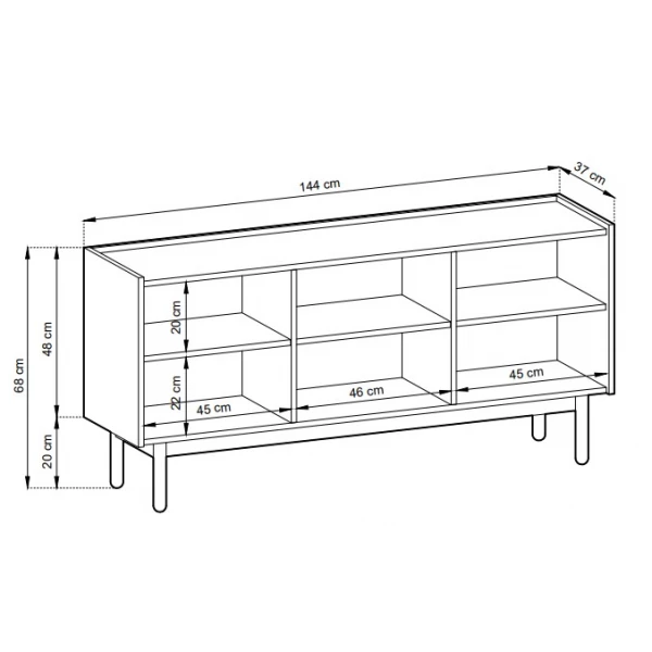 Meble Boho - Komoda K144/68 - wymiary
