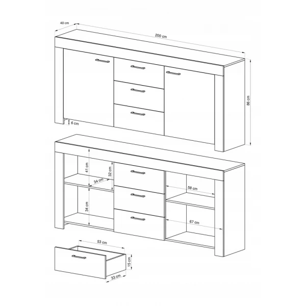 Meble Sky - KOMODA SK200- schemat